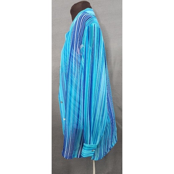 2 pc Virgo Petite Womens‎ 6P Sheer Blouse Long Sleeves Turquoise Shell Buttons - Picture 2 of 16